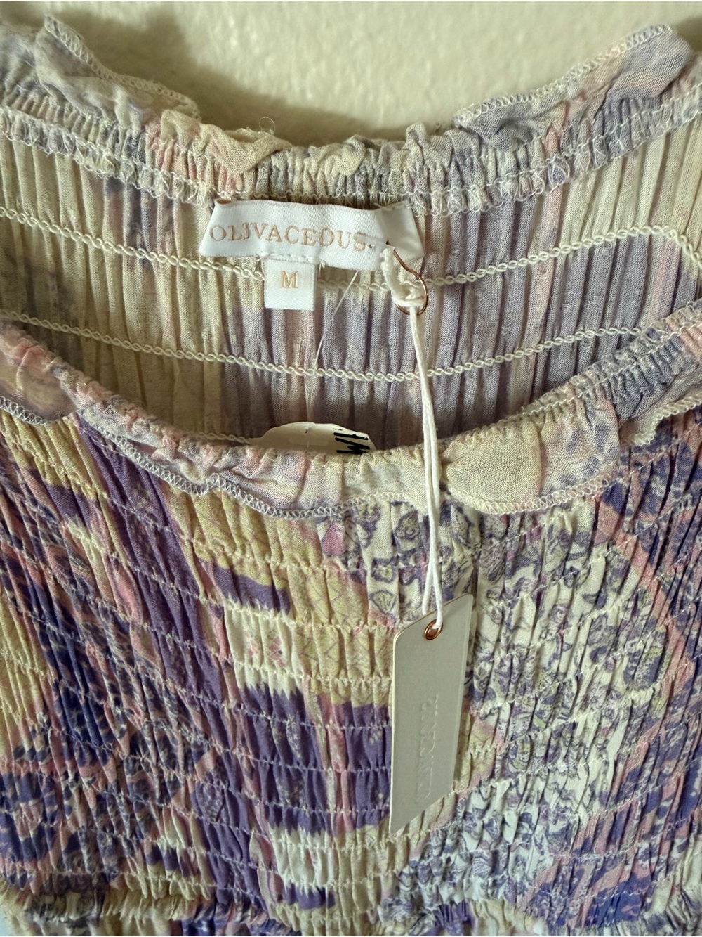 Olivaceous Cream and Purple Smocked Maxi Dress - Picture 4 of 4